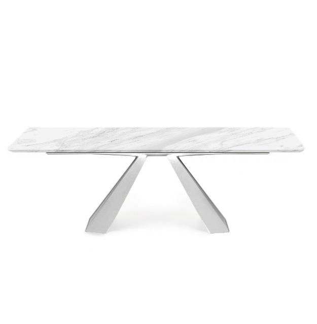 Tavolo KEITA WHITE MARBLE piano vetro effetto Marmo Bianco gambe acc